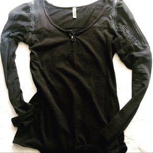 Free People Lace Detail Henley Tee